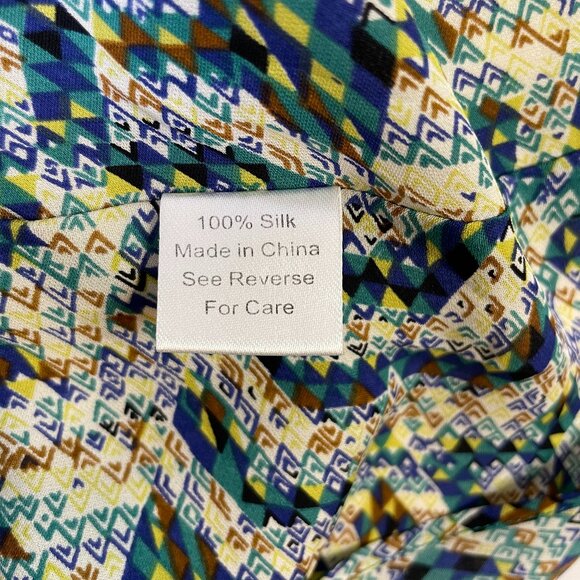 Parker 100% Silk Mini Dress Size S Dolman Long Sleeve Geometric Abstract Print - Picture 9 of 10